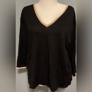 NWT Maggie McNaughton Black V-Neck Contrast Trim Sweater Minimalist Office 3X